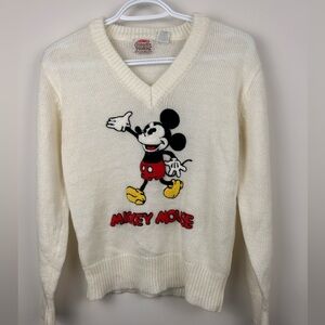 Vintage Mickey Mouse Sweater embroidered 70s cream knit sweater women’s small*